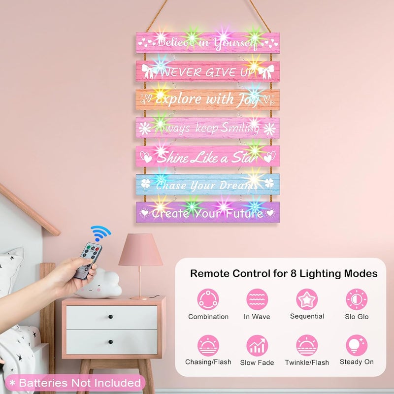 FIOBEE Girls Room Décor for Teen Girls Boys with LED Light Wall Decor for Bedroom Motivational Inspirational Wall Art Room Decoration for Kids Studyroom, 8 Kinds of Lights, Multi-Color - Image 4
